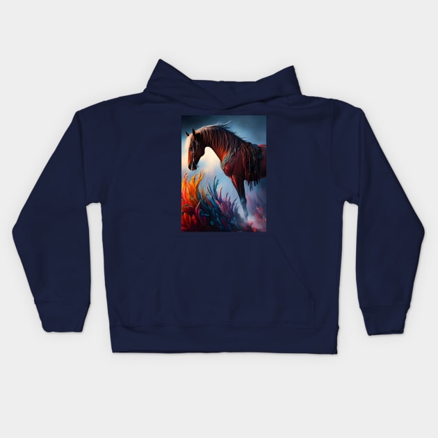 Elegant Prismatic Arabian Horse Digital Art Kids Hoodie by Christine aka stine1